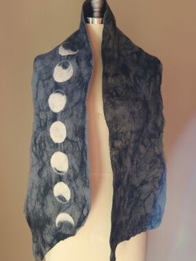 Hand felted wool/silk  scarf with celestial design. New, never worn.